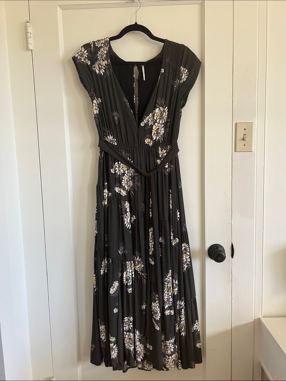 Free People Black Floral Maxi Dress with Yellow & White Blooms